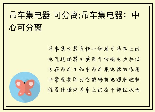 吊车集电器 可分离;吊车集电器：中心可分离