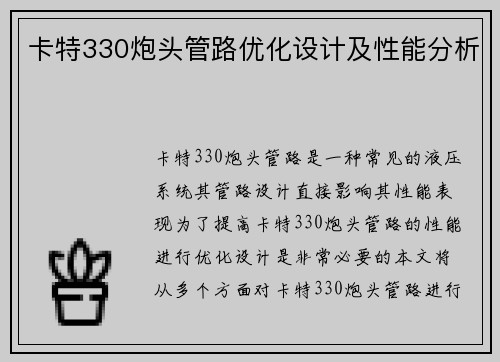 卡特330炮头管路优化设计及性能分析