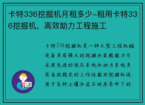 卡特336挖掘机月租多少-租用卡特336挖掘机，高效助力工程施工