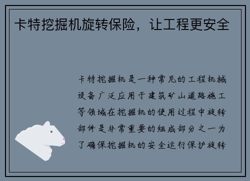 卡特挖掘机旋转保险，让工程更安全